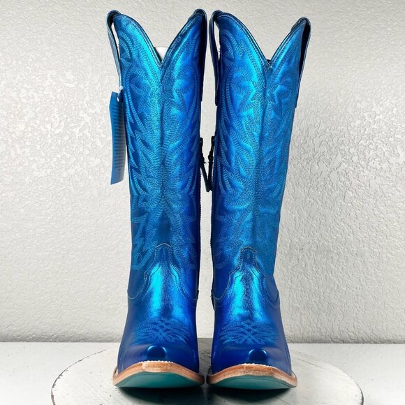 NEW Lane SMOKESHOW Womens Blue Cowboy Boots 7 Leather Western Snip Toe 15" Tall - Picture 5 of 10